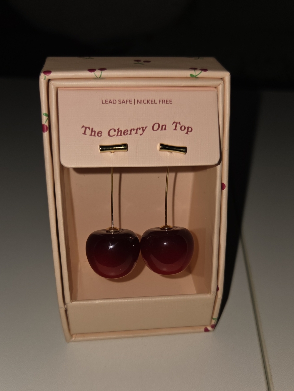 NWOT Gold-Tone Red Cherry Drop Earrings